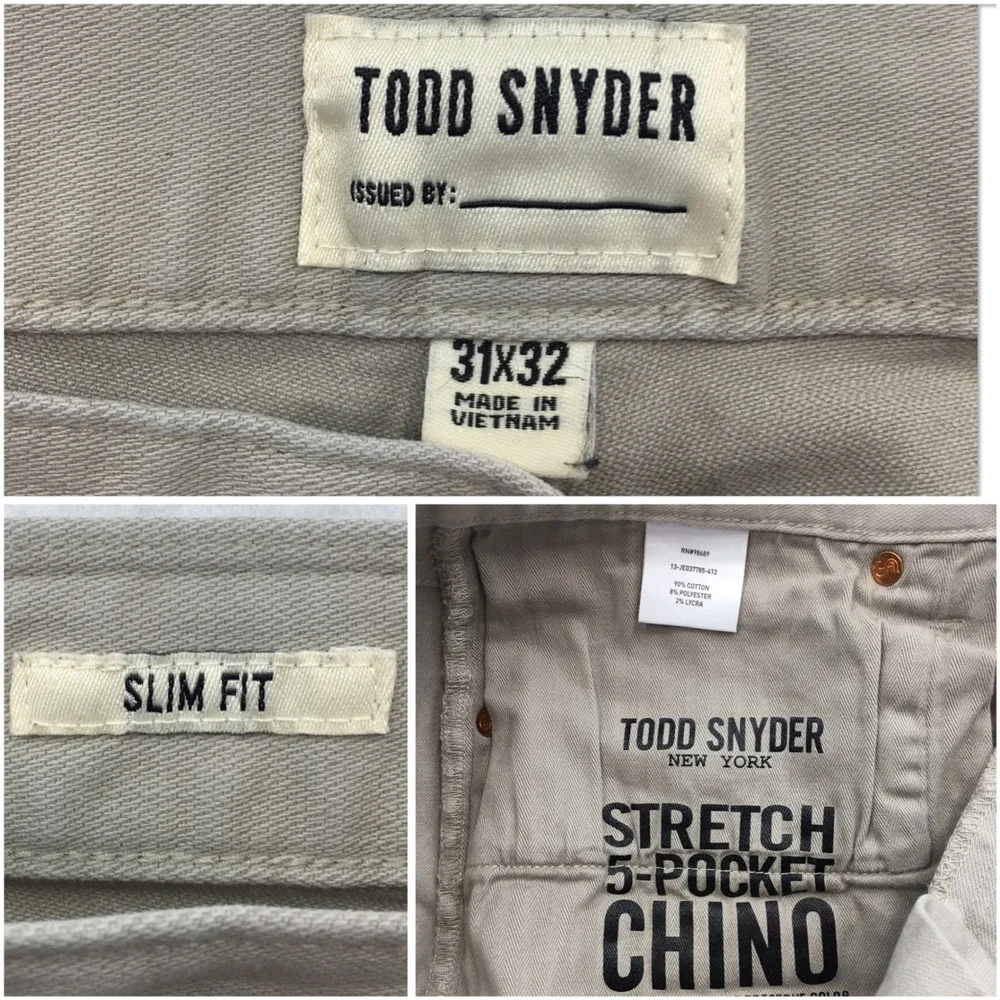 Todd Snyder Slim Fit Stretch 5-Pocket Chino Pants Khaki Grey 31x32 Mens
